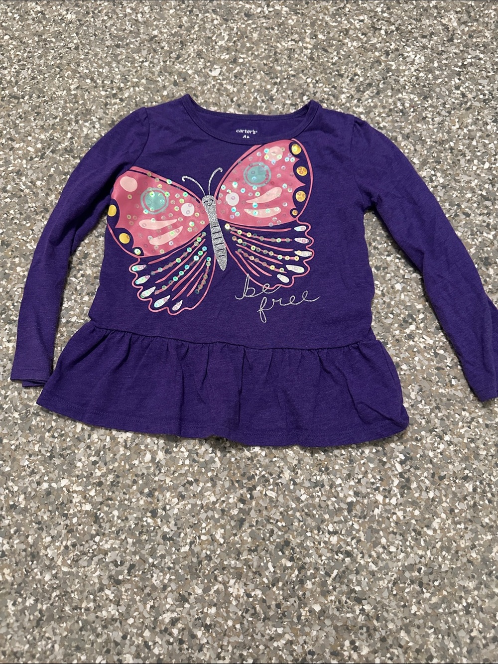 Carter's Purple Long-Sleeve Peplum Top with Pink Butterfly
